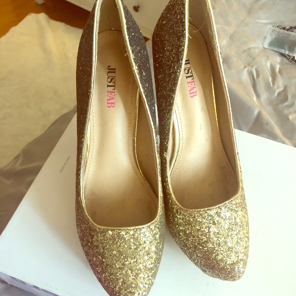 Sequined Gold High Heel Pumps